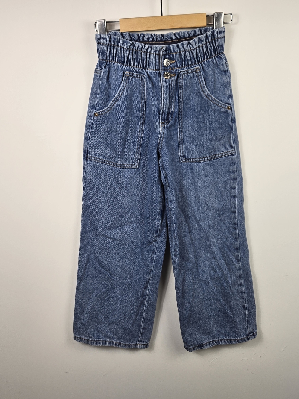 Zara Girls Paperbag Wide Leg Jeans 10Y Blue Denim Y2K Barrel Carpenter